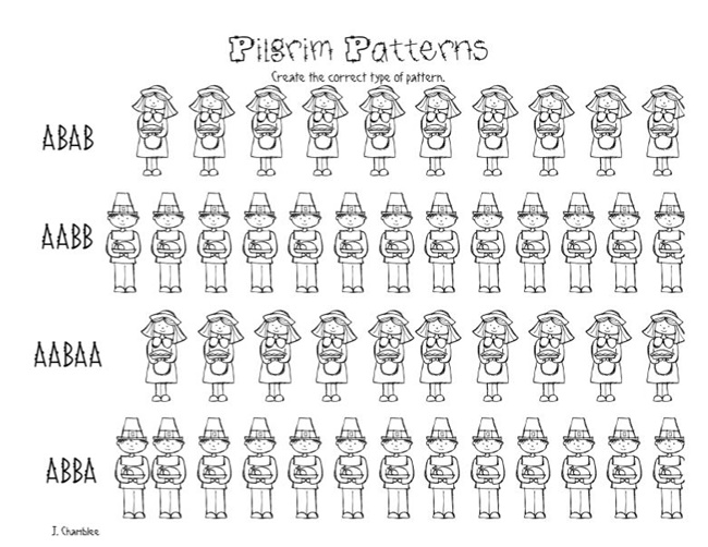 Pilgrim Patterns: Free Kindergarten Worksheet