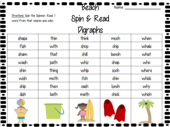 Free Spin & Learn Digraphs Printable Recreation